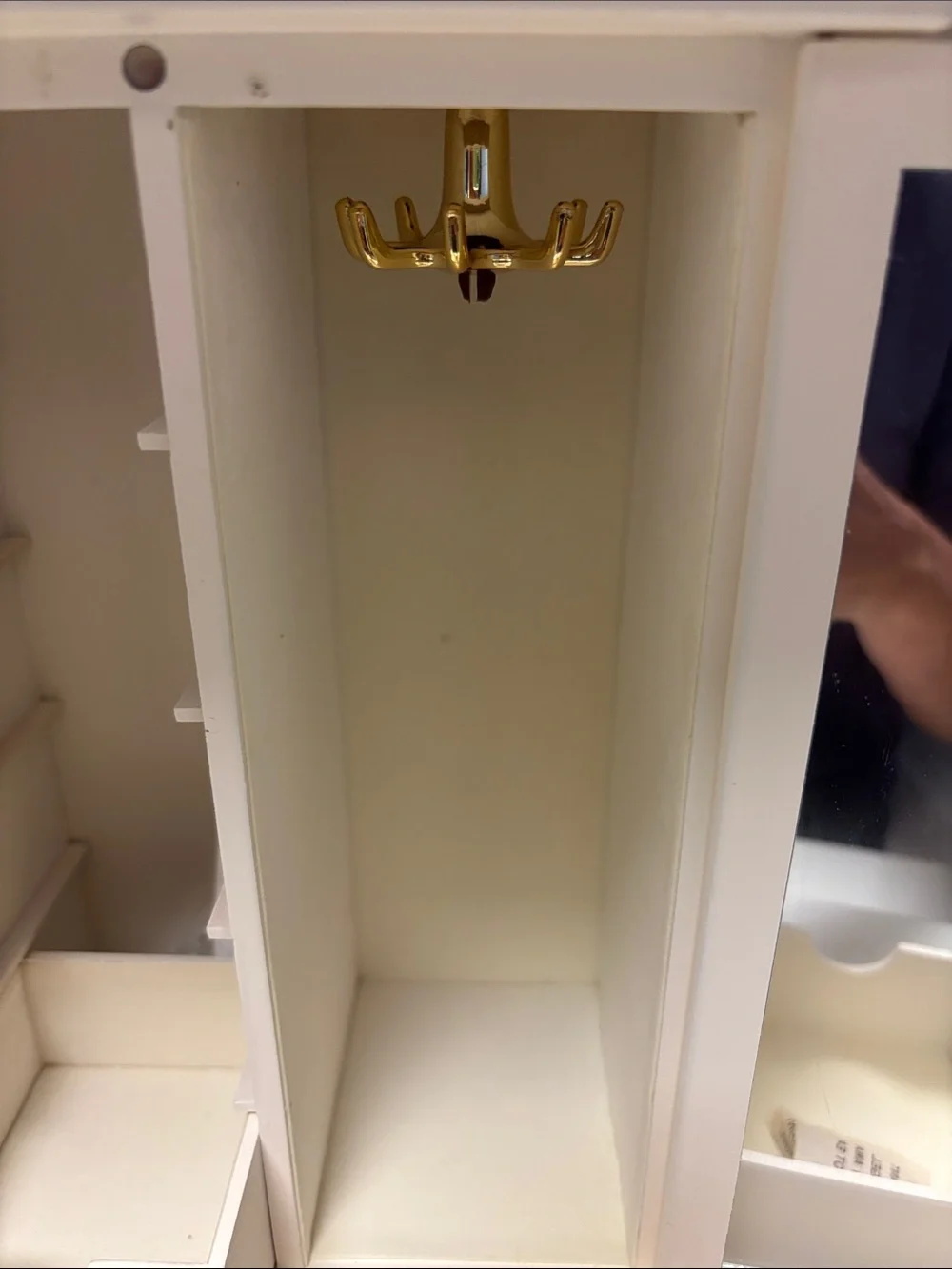 vintage Avon White Jewelry Armoire with Gold Hooks and Mirror